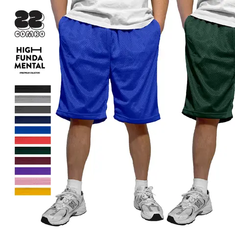 Men's Cotton Blend Mesh Athletic Shorts - HighFundamental, Lightweight, Pull-On Closure, 2-Pocket Carry, Hip Hop Style, Big and Tall, for Gym, Indoor & Party Wear