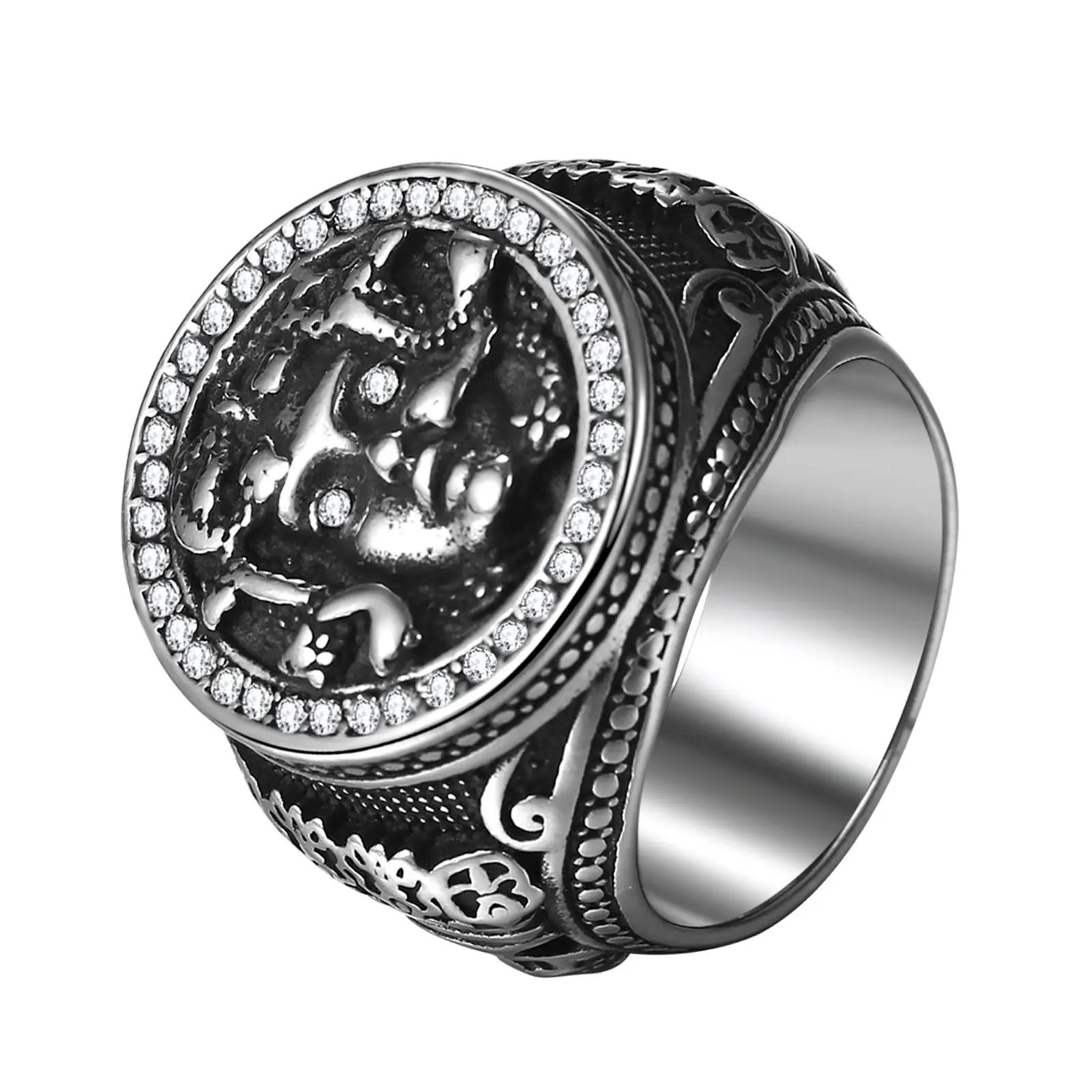 OIDEA Medusa Statement Ring for Men & Women, 0.8" Wide Alternative Band in Hypoallergenic Anti-Rust 316L Stainless Steel with Diamond Accents, Mythical Theme, Alternative Artistic Rings, Anti-Rust Steel Rings