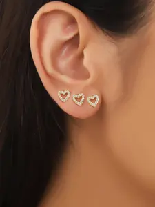 Stainless Steel Zirconia Inlaid Heart Stud Earrings, Pole Type Flat Earrings, Cute Small Zirconia Earrings For Ear Cartilage, Helix, Lobe Piercing, Bohemian Elegant Style, Stud Earrings Jewelry