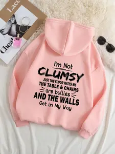 [Plus Size] Letter Print Drop Shoulder Graphic Print Hoodie, Fashion Casual Drawstring Pocket Hooded Sweatshirt for Daily Holiday Outdoor Wear, Women Plus Clothing for Fall & Winter