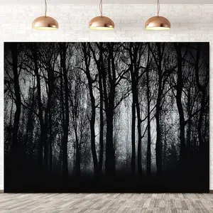 1pc, Popular Art Deco Background Cloth Cover Banner (39X59in, 51X59in, 70.8X90.5in) Black Forest & Pine Tree Versatile 100% Polyester,Without Electricity Winter for Bedroom living room