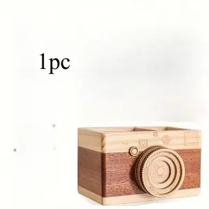 Wooden Camera Design Pen Holder, Creative Wooden Pencil Holder, Desktop Organizer for Stationery & Makeup, Home Organizer, Office Desk Accessories, Stationary Organizer Holder