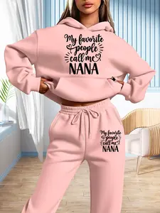 Autumn Winter Nana Sweatshirt Set, Fashion Sweet Girl Style, Casual Fitted Graphic Pattern, Family Gathering & Travel