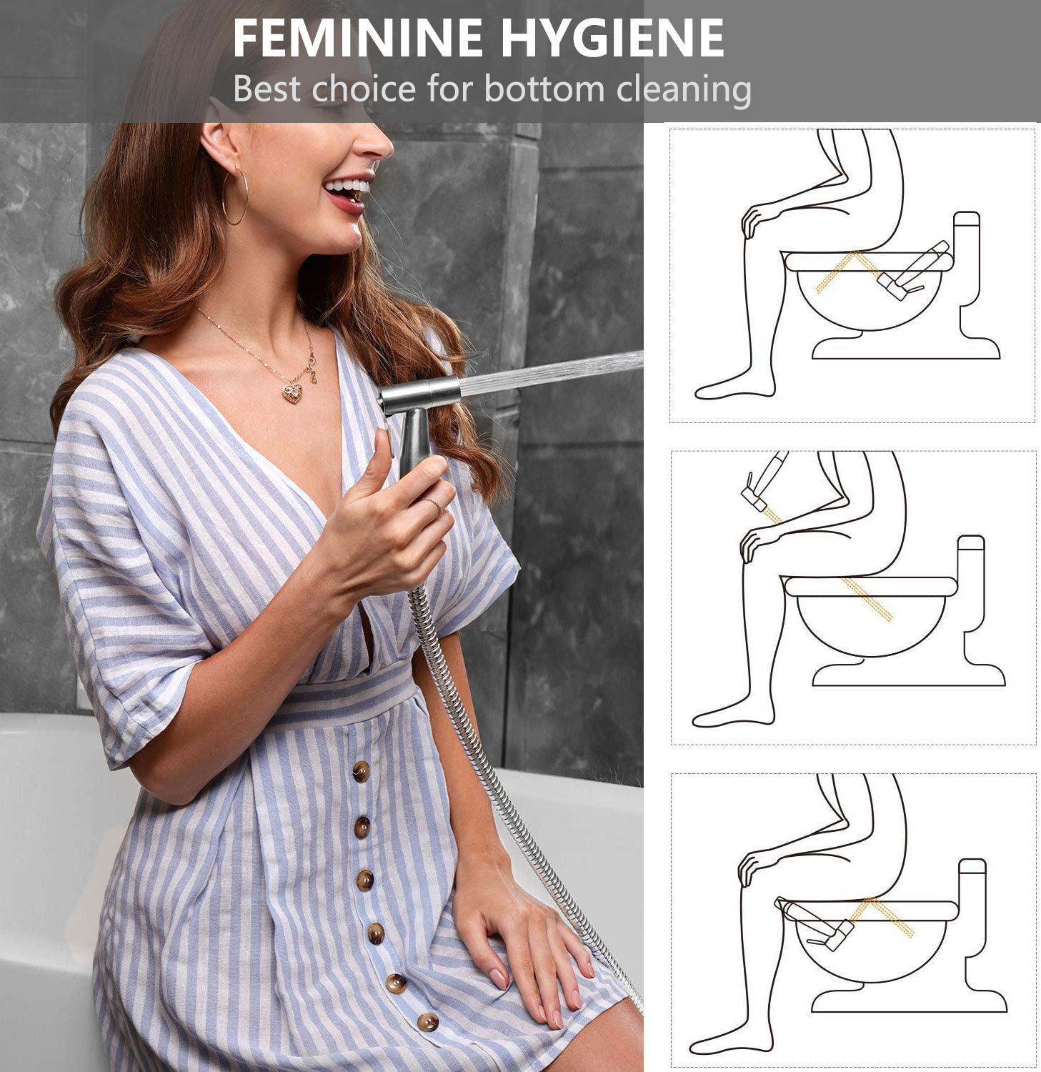 PHANCIR Toilet Handheld Bidet Sprayer, Brushed Nickel Attachment for Feminine Cleaning, Personal Hygiene & Bathroom Use