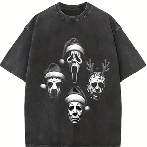 Horror Movie Christmas Shirt, Scary Slasher Characters Tshirt, Creepy Holiday Shirt, Retro Halloween Xmas Horror Tee,  Top Womenswear