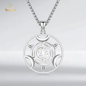 Sebina Hecate Sterling Silver Necklace, Wheel of Triple Moon Goddess Hecate Pendant , Tetragrammaton Collar De Amuleto De Proteción，S925 Silver Muse Jewelry, Fashion Jewelry Accessories, Gift for Women Men
