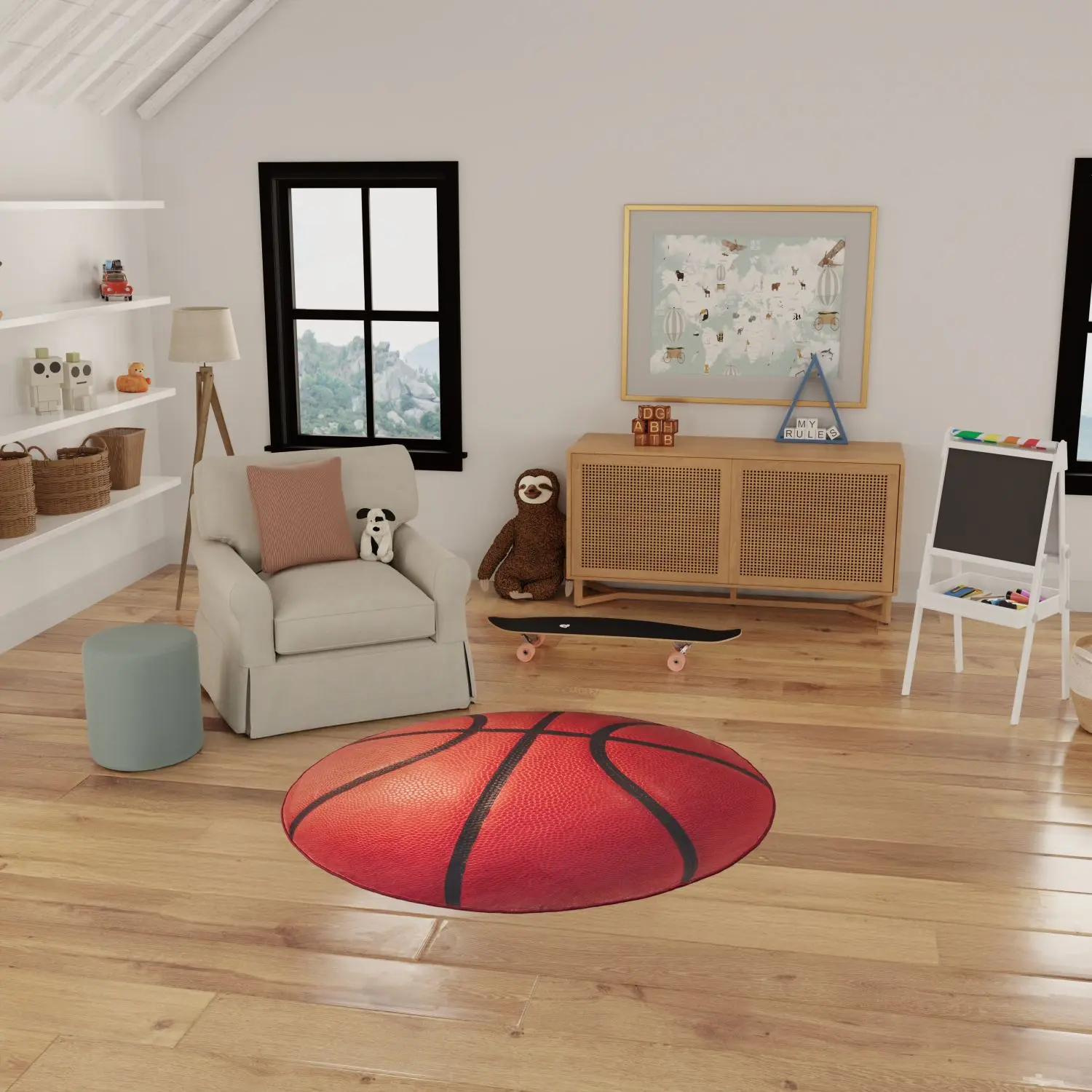 Nourison Imagination Bold Theme Kid Room Rug - 5' Round Patterned Colorful Ball Arrangement Machine-Washable Fiber Indoor Area Rug