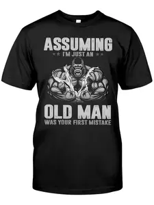 Men'S Humorous Muscular Gorilla Graphic Tee Thinking I'm Just an Old for man Was Your Initial Error Slogan Featuring a Print Relaxed Fit Casual Short Sleeve Round Neck Shirt for Gym & Casual Plus Size
