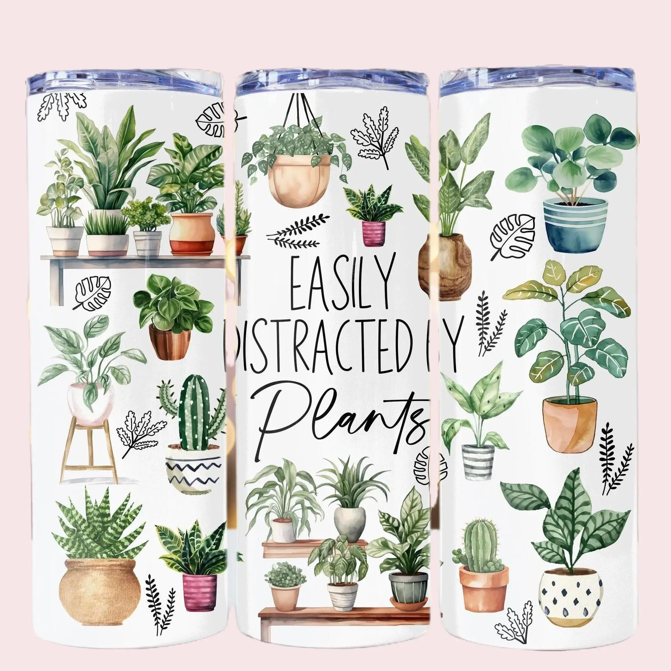 20 oz Skinny Stainless Steel Insulated Tumbler - Easily Distracted by Plants Vacuum Flask, Flasks