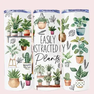 20 oz Skinny Stainless Steel Insulated Tumbler - Easily Distracted by Plants Vacuum Flask, Flasks