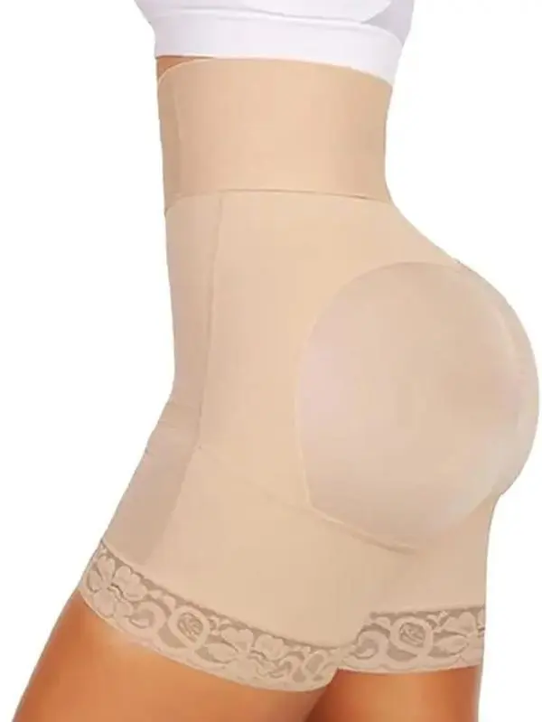 Women's Strapless Colombian Faja Body Shaper Shorts, Minimalist High Waist Shapewear with Tummy Control, Butt Lifter, Zipper Crotch & Lace Trim, Funny