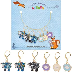 6 Pcs Sheep Stitch Markers Alloy Enamel Crochet Stitch Marker Charms Locking Knitting DIY Handmade Gift for Weaving Sewing Accessories Quilting Jewelry Making
