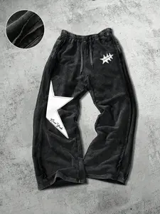 Men's Spring Fall Retro Straight Leg Sweatpants, Geometric Print Design, Cotton Comfortable Breathable Fabric, Casual Loose Fit Long Pants, Athleisure Style Bottoms