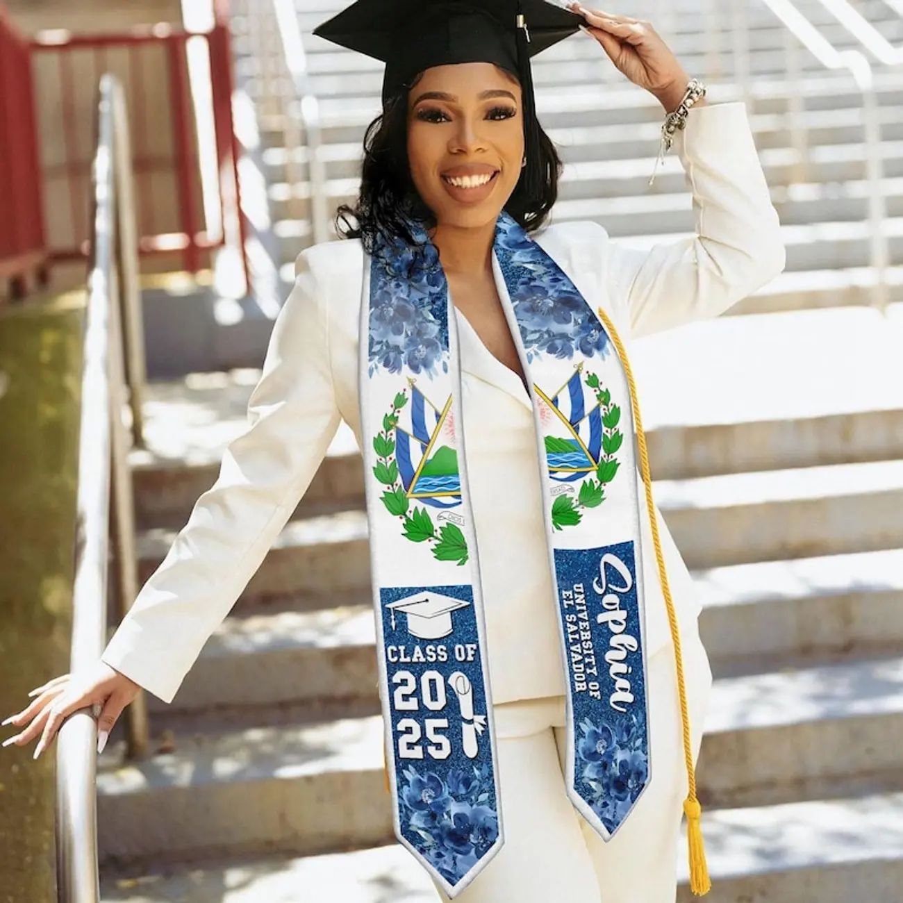 Personalized El Salvador Graduation Stole, Graduation Sash Gift, Class of 2025 Grad Sash USSA16