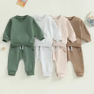 Baby Boy Clothes Fashion Solid Color Sweatshirt Sweat Pants Kids Toddler Top Pants Sets Spring Fall 2 Piece Outfits