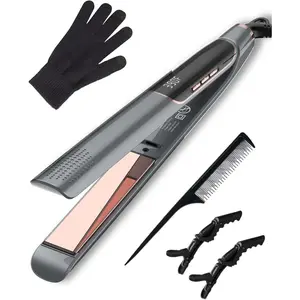 ANWA 1 Inch Flat Iron Hair Straightener, 2 in 1 Hair Straightener and Curler with 3D Floating, Hair straightening Iron with Negative Ion, Voltage