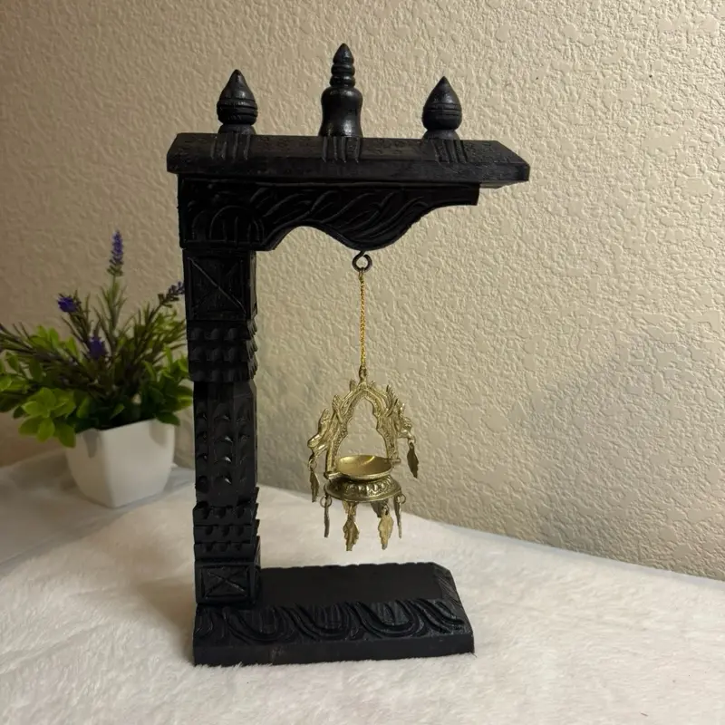 Handcrafted Wooden Stand with Brass Dallu
