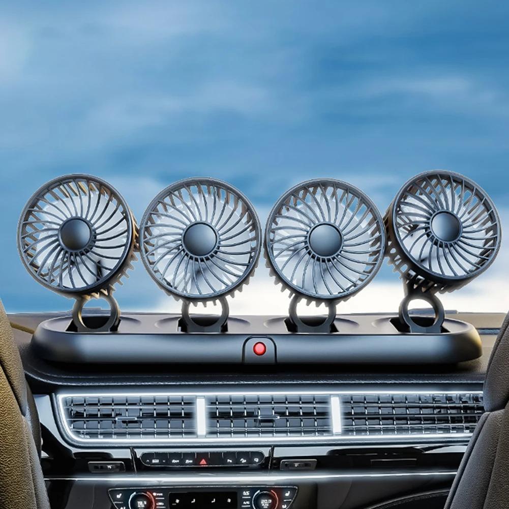 Portable 4-Head Car Cooling Fan - 3-Speed Adjustable, 360° Rotating, Cigarette Lighter Plug, Powerful Airflow for Vehicles, RVs, and SUVs