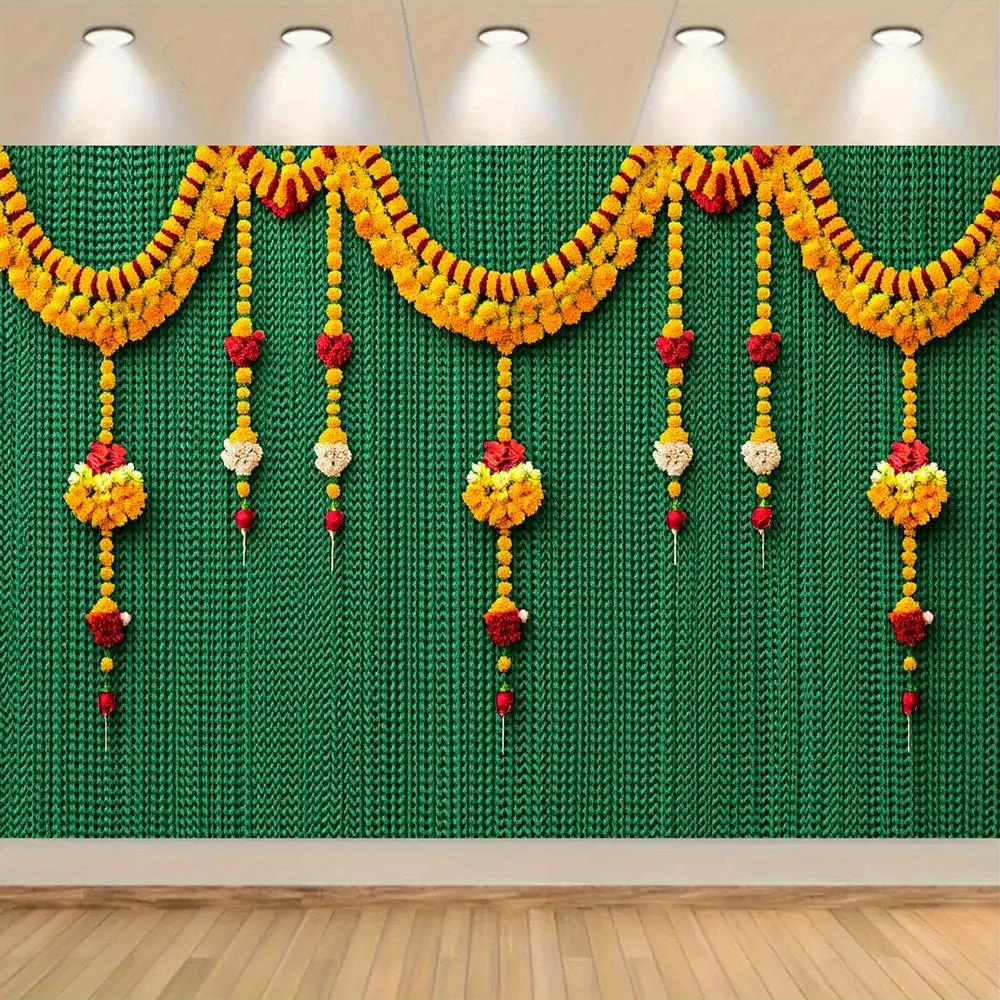 1pc 2D Flat Polyester Indian Pooja Ganpati Wall Hanging Indoor Backdrop - Super Soft Texture, Durable, Hangable Party Decoration Supplies, Ornament-Free Multipurpose Textile for Diwali Weddings