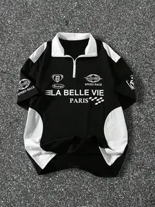 Men's Streetwear Racing Culture High-Street Speedrace Paris Letter Short Shirt, Vintage Style, Y2K Fashion, Gift for Men, Couple Matching