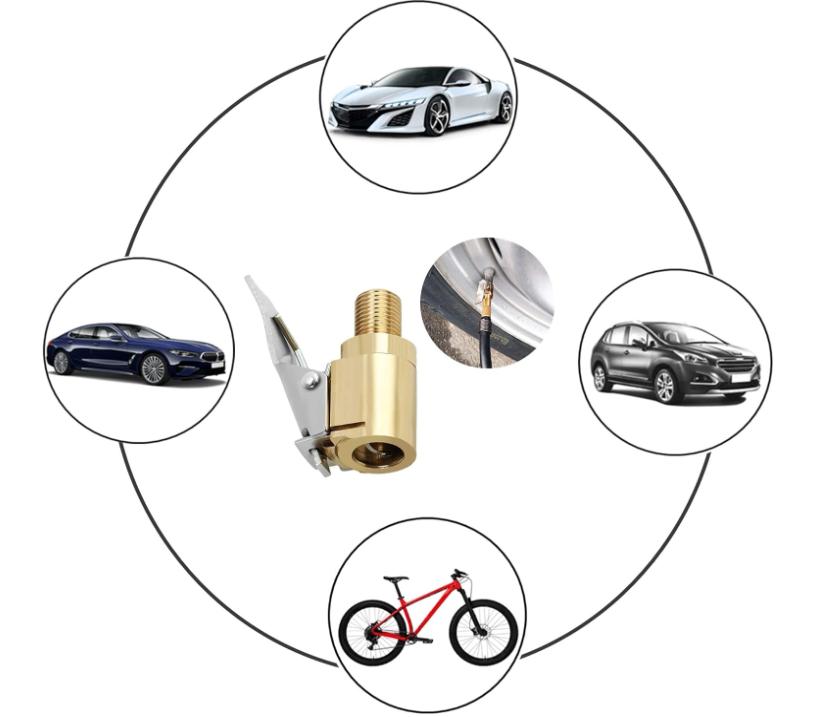 Tire Air Chuck with Clip Adapter, Brass Locking Tire Inflator Nozzle Adapter Connect, No Leakage Tire Chucks for Vehicle Inflator Compressor Pump Connect Accessories Tool 8mm 2Pack