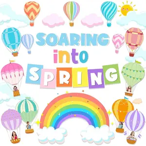 Spring Bulletin Board Decorations Soaring Into Spring Bulletin Board with Hot Air Balloon Rainbow Board Border and Spring Letters Cutouts for Classroom School