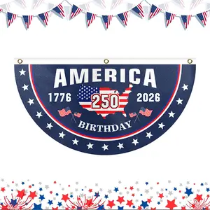250th Anniversary Patriotic Commemorative Flag Of The United States, (1776-2026) Waterproof Polyester Semi-Circular Flag Banner, Decorations For July 4th United States Independence Day, Suitable For Garden, Outside Decorations And Celebration Events.