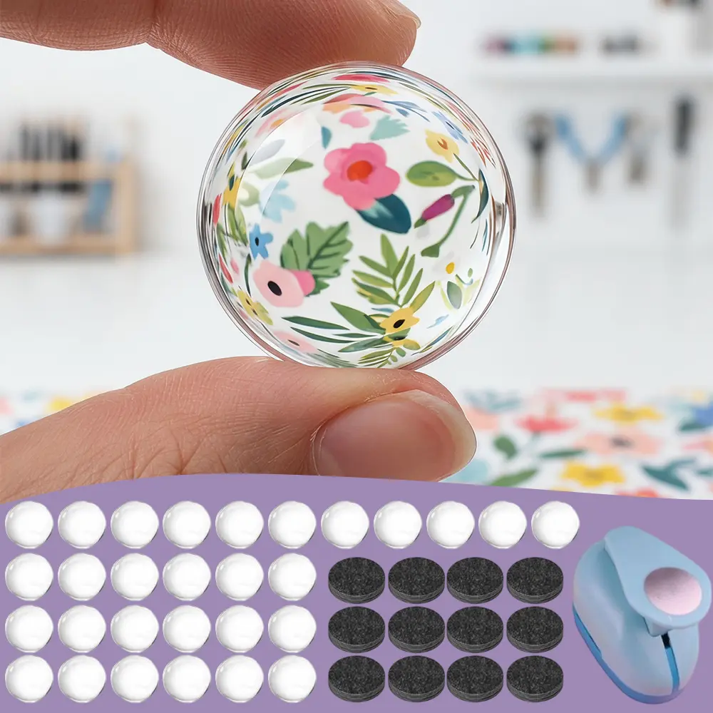 101-Piece Magnetic Transparent Circle Glass Fridge Magnets DIY Craft Set, Round Cabochons for Fun Custom Fridge Craft Projects Supplies
