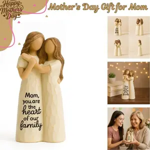 Rustic 5.7in Standing Mother & Daughter Hand-in-Hand Resin Statue - Building Sentimental Bonds, Mother's Day Gift for Mom, Home Decor Supply, Mother's Day Gifts