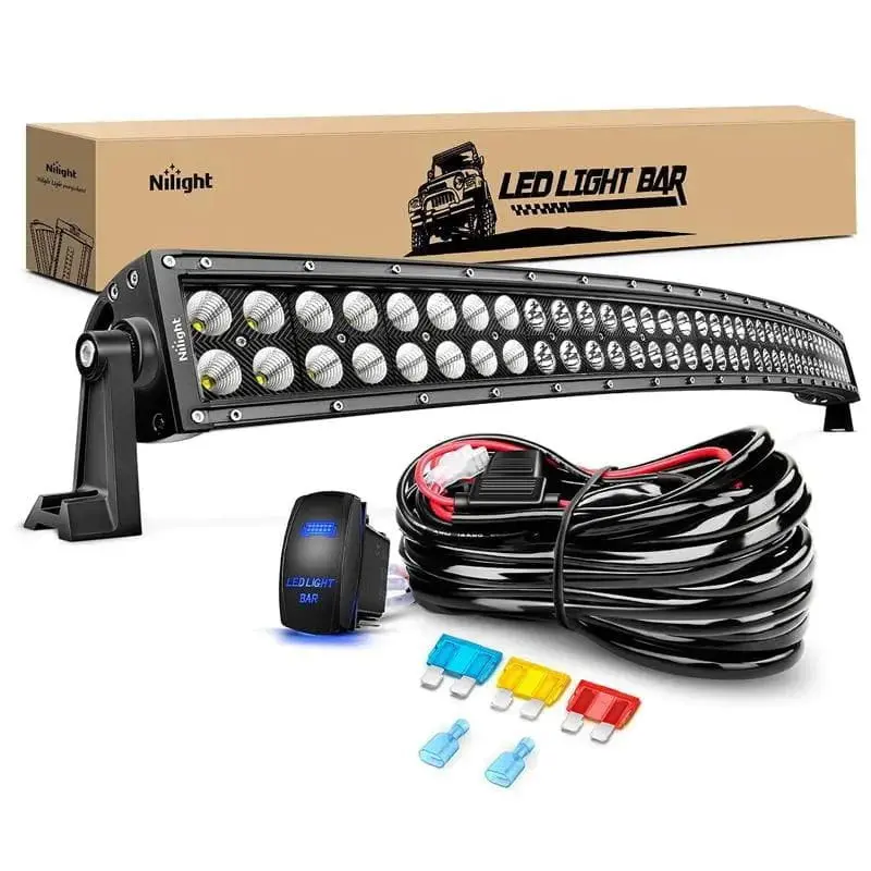 Nilight 54-Inch 312W Double Row Curved Black Spot-Flood Aluminum LED Light Bar, 14AWG Wire, 5-Pin Rocker Switch, 12-30V DC Offroad Lighting, ABS-Built for Jeeps, Mowers, Garden/Backyard Use