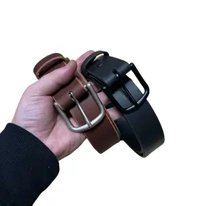 Unisex Full Grain Cowhide Leather Belt with Shaped Buckle - Heavy Duty Clothes Accessory for Casual & Professional Outfits