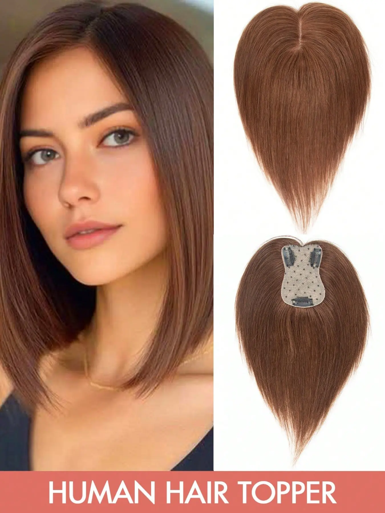 Real Human Hair Toppers Extensions for Women, Premium Human Hair, 7*11cm Hide Bald Increase hair volume, Straight Human hair Breathable Mesh Easy to wear, suitable for daily or various occasions, No Bangs, Fluffy Hairpiece, Human Hair Hairpieces