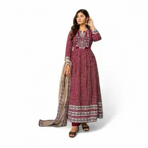 Naira Cut Kurta Set Rayon Fabric Soft Comfortable for Casual or Occasions Women's Traditional Dress