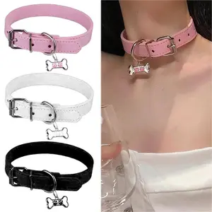 Trendy Punk Colorful Dog Claw Bone Necklace For Women Exquisite PU Leather Charms Choker Sweet Cool Party Jewelry Y2K Gifts