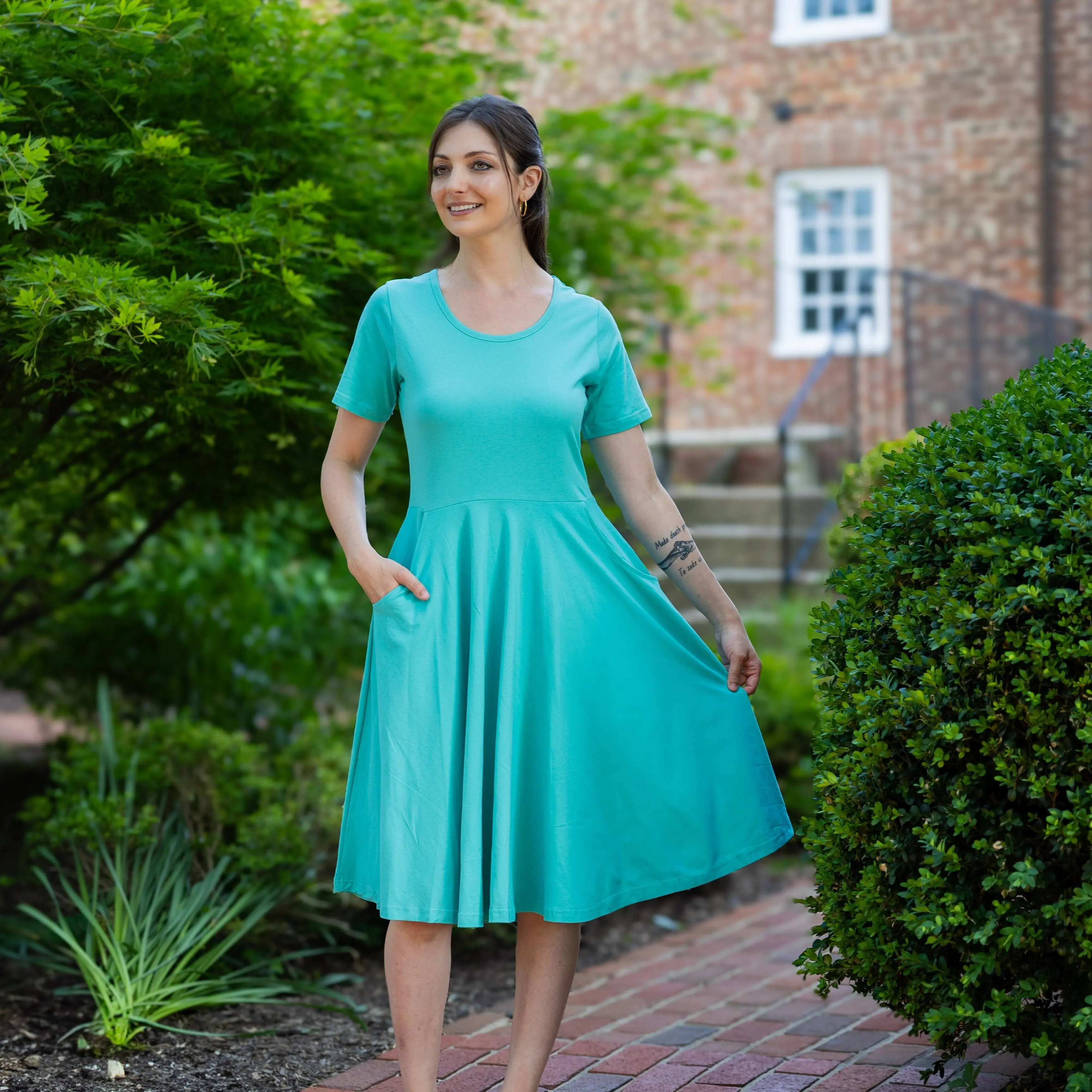 Turquoise Twirl Dress with Pockets