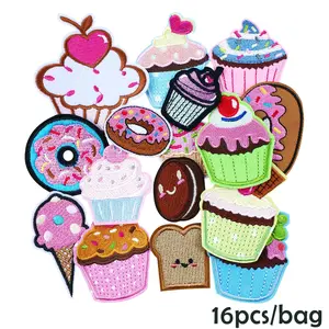 16pcs Dessert Cake Cookie Donut Embroidery Patches, DIY Clothing Accessories, Shoe Hat Bag Decoration Stickers, Fashionable & Versatile Design, Dainty Embroidery, Embroidery Craft
