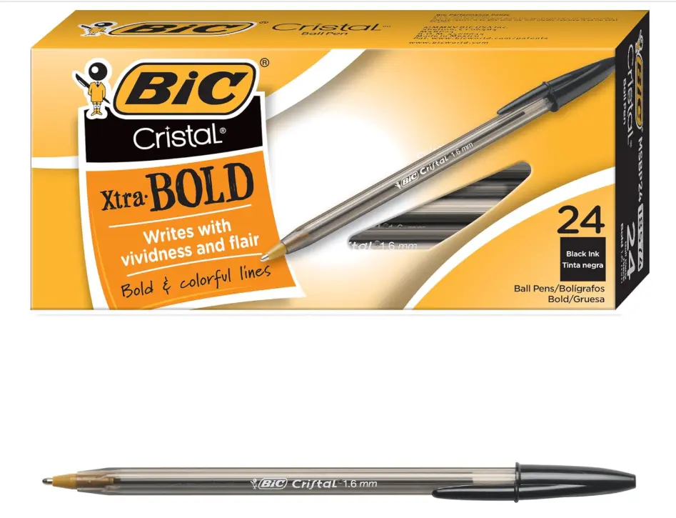 BIC Cristal Xtra Bold Ballpoint Pens, Bold Point (1.6mm) For Vivid And Dramatic Lines, Black Ink, 24-Count Pack, Perfect Ink Pens