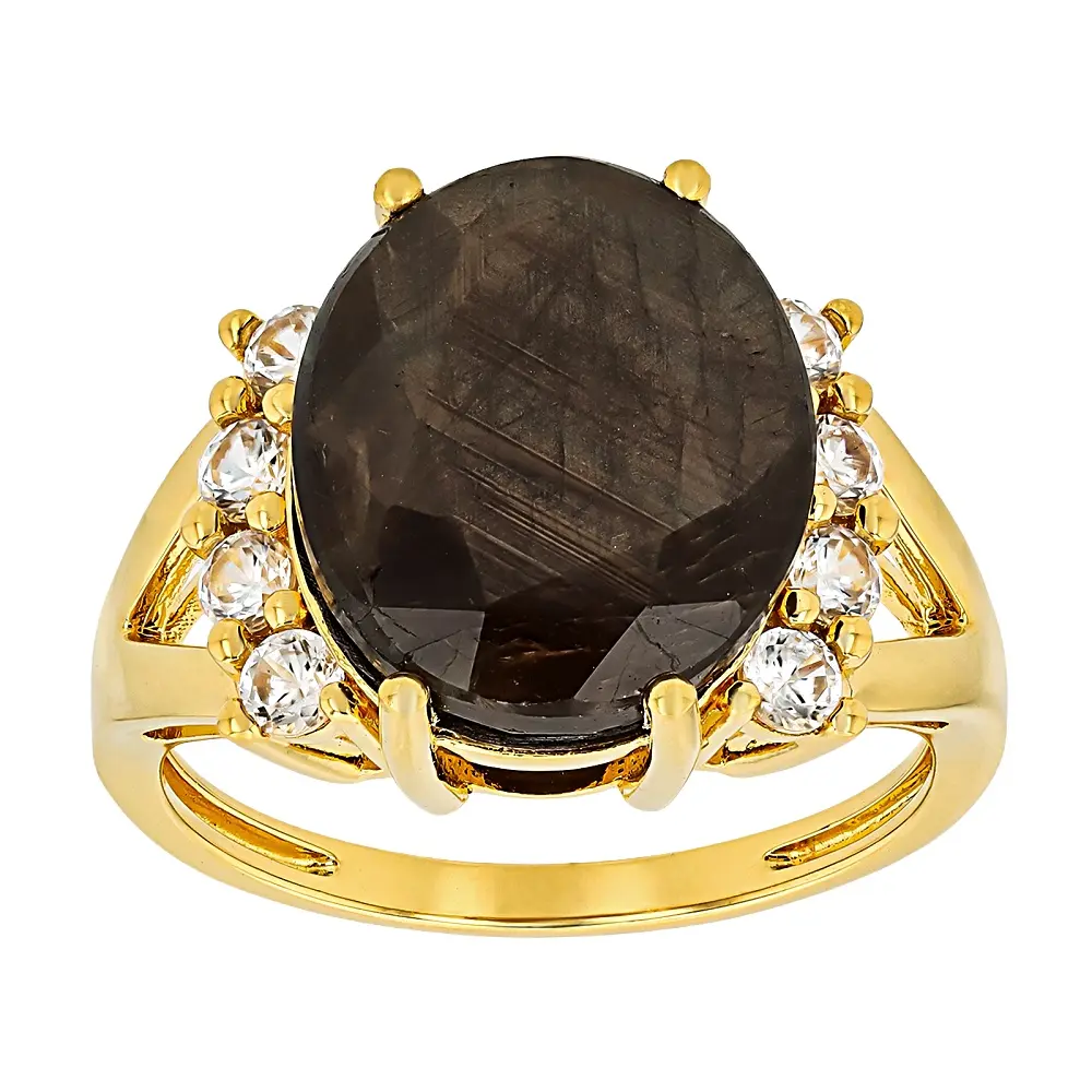 JTV Golden Sheen Sapphire With White Zircon 18k Yellow Gold Over Sterling Silver Ring 8.76ctw