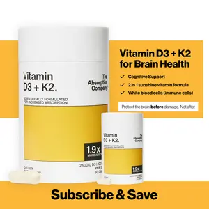 Absorption Company Vitamin D3+K2 2600 IU | 1.9x Better Absorption for Bones, Immunity & Energy | Absorbs Without Food, 60-Day Supply | 2 Bottles