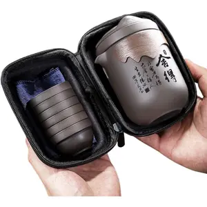 Portable Travel Gongfu Tea Set All-in-One Mini Teapot and Tea Cups Complete Tea Kit with Storage Bag for Home Office Travel