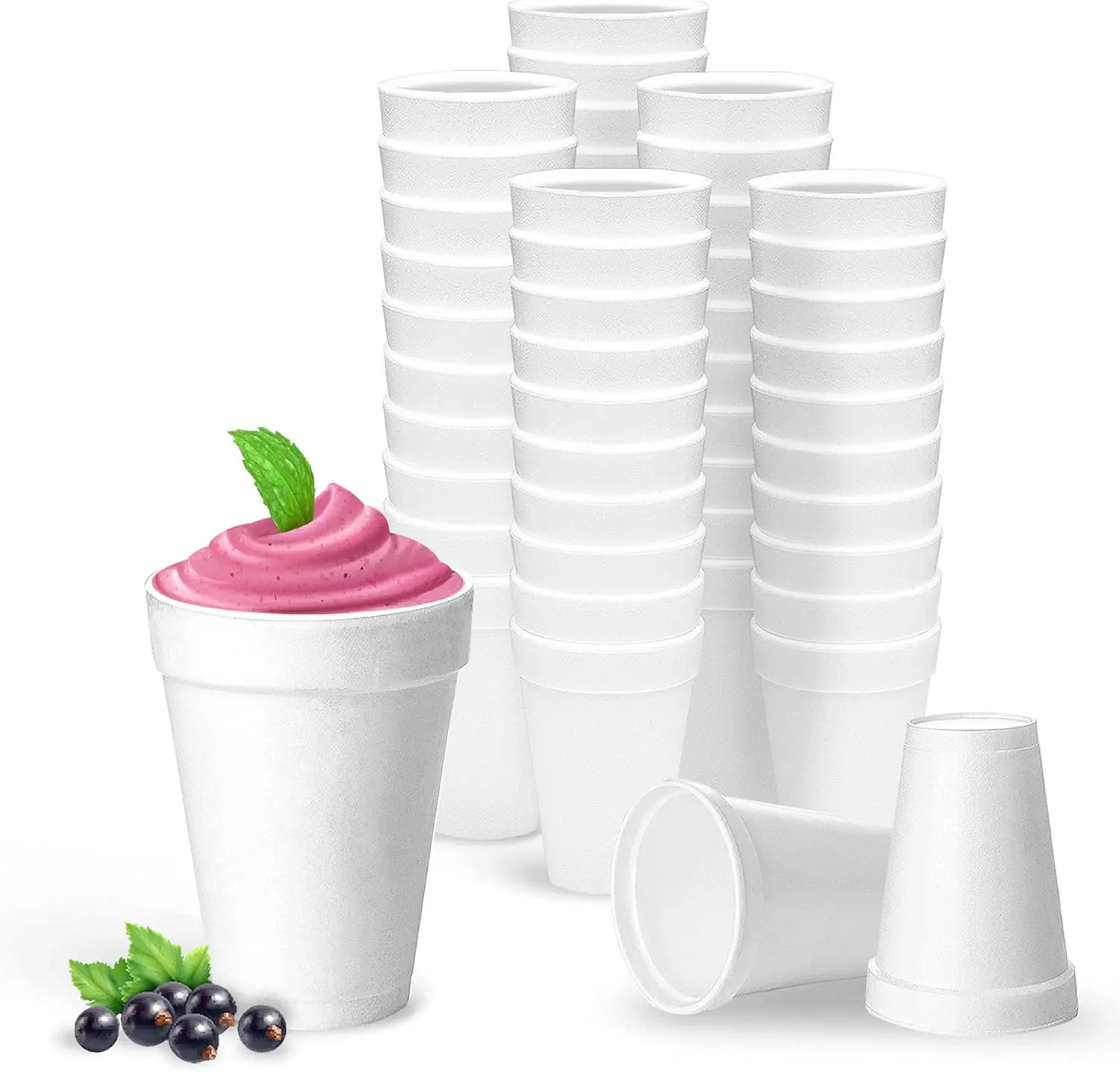 16 Oz Disposable Foam Cups (50 Pack), White Foam Cup Insulates Hot & Cold Beverages, Made in the USA, To-Go Cups - for Coffee, Tea, Hot Cocoa, Soup, Broth, Smoothie, Soda, Juice