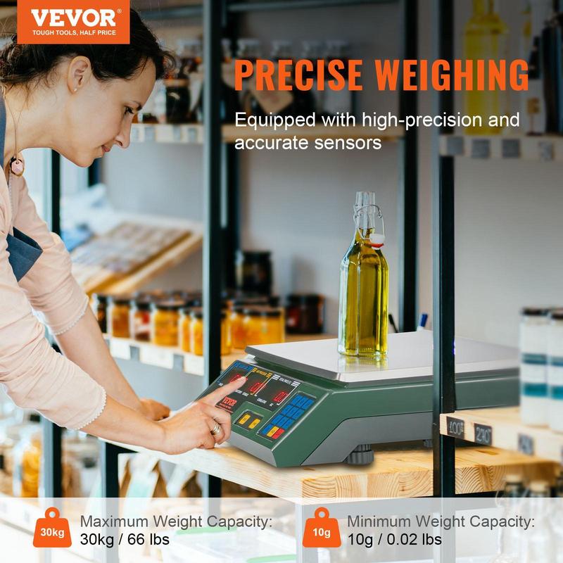 VEVOR Electronic Price Computing Scale,  , 66 LB Digital Deli Weight Scales, LED Digital Commercial Food Fruit Meat Produce Counting Weight, for Retail Outlet Store, Kitchen, Restaurant Market, Farmer