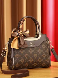 Women's Fashionable Geometric Pattern Handbag, Casual PU Leather Zipper Shoulder Bag for Daily Used, Trendy Versatile High-quality Daily Commuting Bag