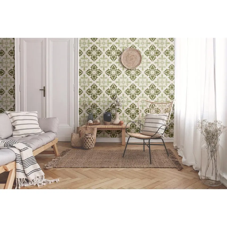 Peel and Stick Removable Fabric Wallpaper - Celtic Inspired Floral - Freya Green