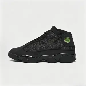 Drop  Retro Black Cat High Top Basketball Sneakers Unisex All Black High Top Sneakers Retro Basketball Design Breathable Mesh Cushioned Shock Absorbing Shoes Black cat basketball shoes men Durable athletic sneakers Odor-free mesh upper shoe