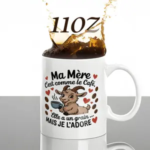 Mom Gifts for Mama Mom Her, Birthday Gifts for Coffee Lover Moms, Funny Decor with French Saying Ma Mere Cest Comme Le Cafe Elle A Un Grain Je LAdore 1pc Coffee Mug Water Tea Cup
