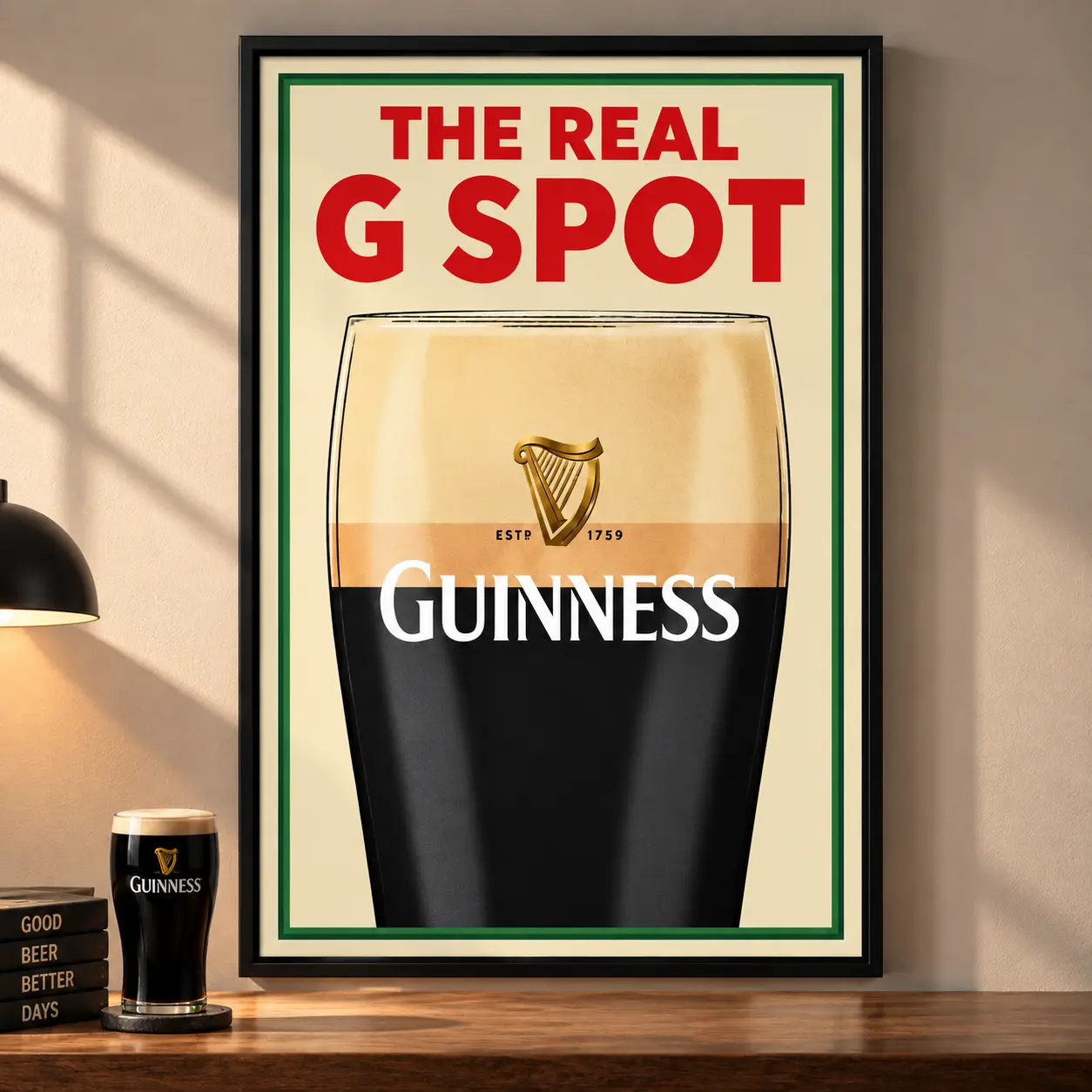 Retro Guinness Style Stout Beer Canvas Wall Art, Vintage Irish Beer Poster, Fun Quirky Bar Wall Decor for Home Bar, Man Cave, Basement Game Room