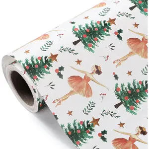 Christmas Wrapping Paper - Mini Roll - 17 Inch x 33  - Sugar Plum Fairy Wrapping Paper with Christmas Tree Design for Holiday, Party Celebration