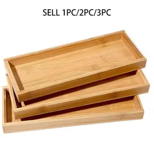 1pcs/2pcs/3Pcs Bamboo Serving Tray Bathroom Organizer Decorative Multi Use Bathroom Counter Tray with Edges Bamboo Vanity for Dresser Tissues Candles Jewelry, Cosmetics, Bathroom Accessories, Bathroom Decoration Accessories