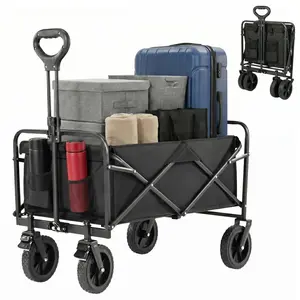 【SUMMERVIBES】Collapsible Folding Wagon Cart, 350/450 LBS Heavy Duty Portable Wagon - Waterproof Oxford Utility Cart with All-Terrain Wheels for Soccer Tailgating, Camping, Beach & Groceries